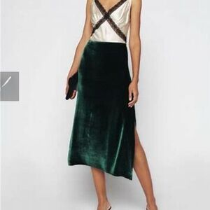 Reformation Baylee Green Velvet Skirt